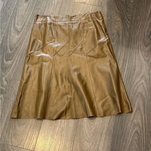 Sigrid Olsen Olive/Tan A-Line Leather Skirt- Gorgeous!!!